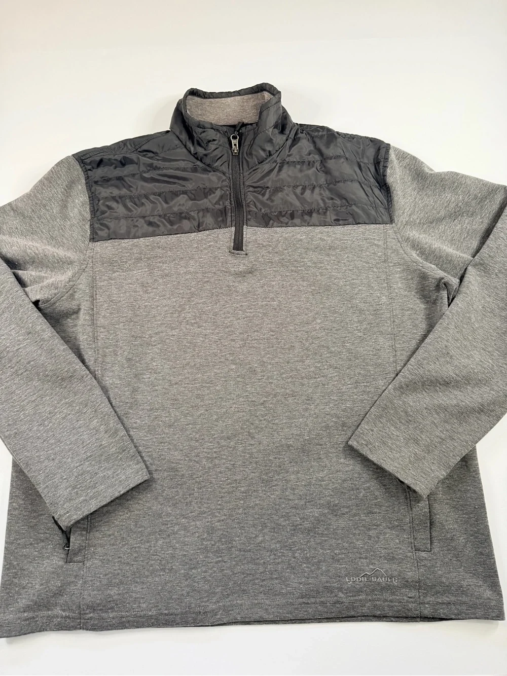 Gray Quarter-Zip Pullover with Black Quilted Yoke